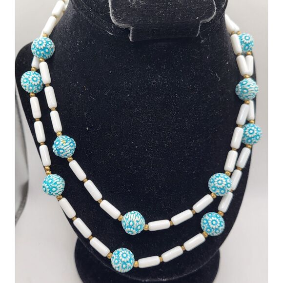 Vintage 70s Bohemian Extra Long Floral Beads Station Necklace 37in - Picture 2 of 4